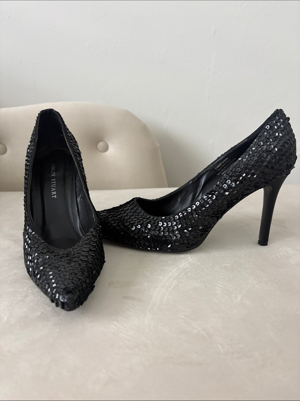 Colin Stuart Black Sequin Pointed Toe Stiletto Pumps